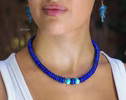 Solid Gold 14K Lapis Lazuli and Turquoise Necklace, Beaded Lapis Necklace, One of a Kind