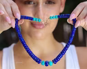Solid Gold 14K Lapis Lazuli and Turquoise Necklace, Beaded Lapis Necklace, One of a Kind