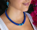 Solid Gold 14K Lapis Lazuli and Turquoise Necklace, Beaded Lapis Necklace, One of a Kind