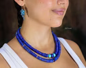 Solid Gold 14K Lapis Lazuli and Turquoise Necklace, Beaded Lapis Necklace, One of a Kind