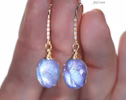 - Solid Gold 14K Diamond Rainbow Moonstone Earrings