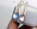 - Solid Gold 14K Diamond Rainbow Moonstone Earrings