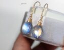 Solid Gold 14K Diamond Rainbow Moonstone Earrings