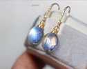 - Solid Gold 14K Diamond Rainbow Moonstone Earrings