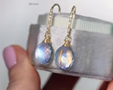 - Solid Gold 14K Diamond Rainbow Moonstone Earrings