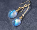 - Solid Gold 14K Diamond Rainbow Moonstone Earrings