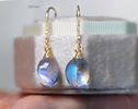 - Solid Gold 14K Diamond Rainbow Moonstone Earrings