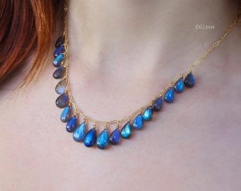 Alternative view of The Cosmic Necklace - 14K Solid Gold Blue Labradorite Necklace, Tourmaline Drop Necklace