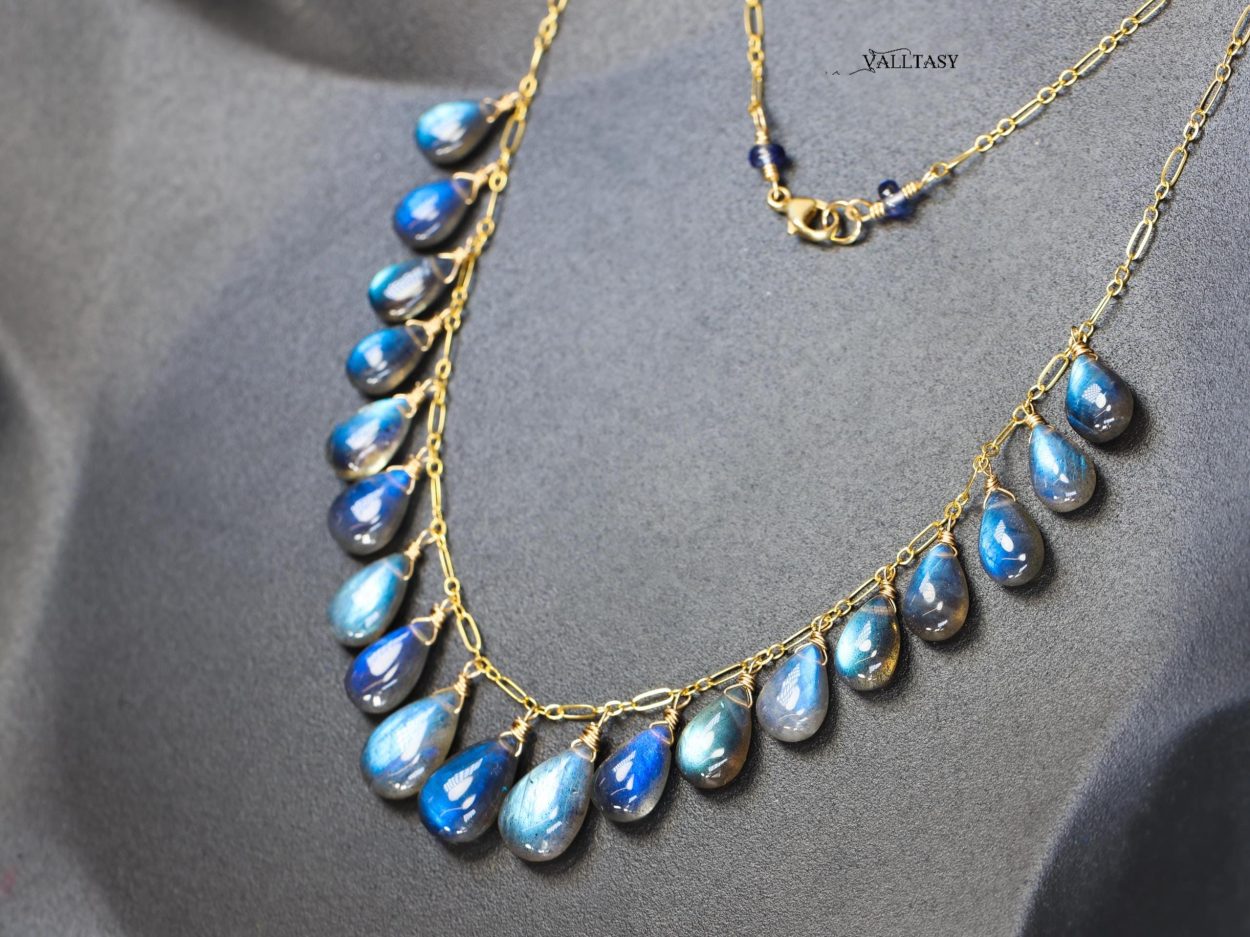 The Cosmic Necklace - 14K Solid Gold Blue Labradorite Necklace, Tourmaline Drop Necklace - Image 3