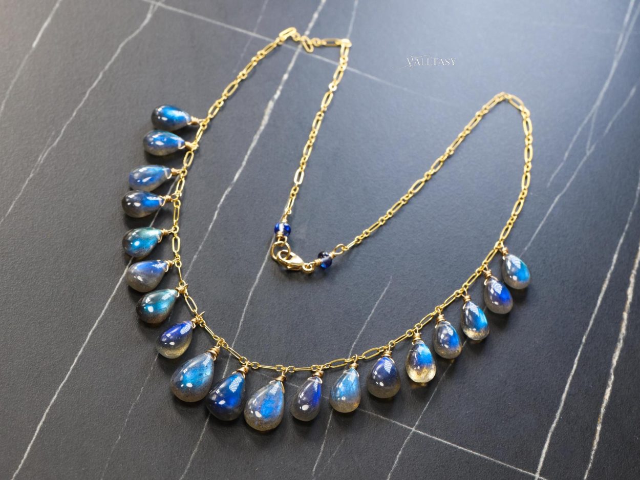 The Cosmic Necklace - 14K Solid Gold Blue Labradorite Necklace, Tourmaline Drop Necklace - Image 5