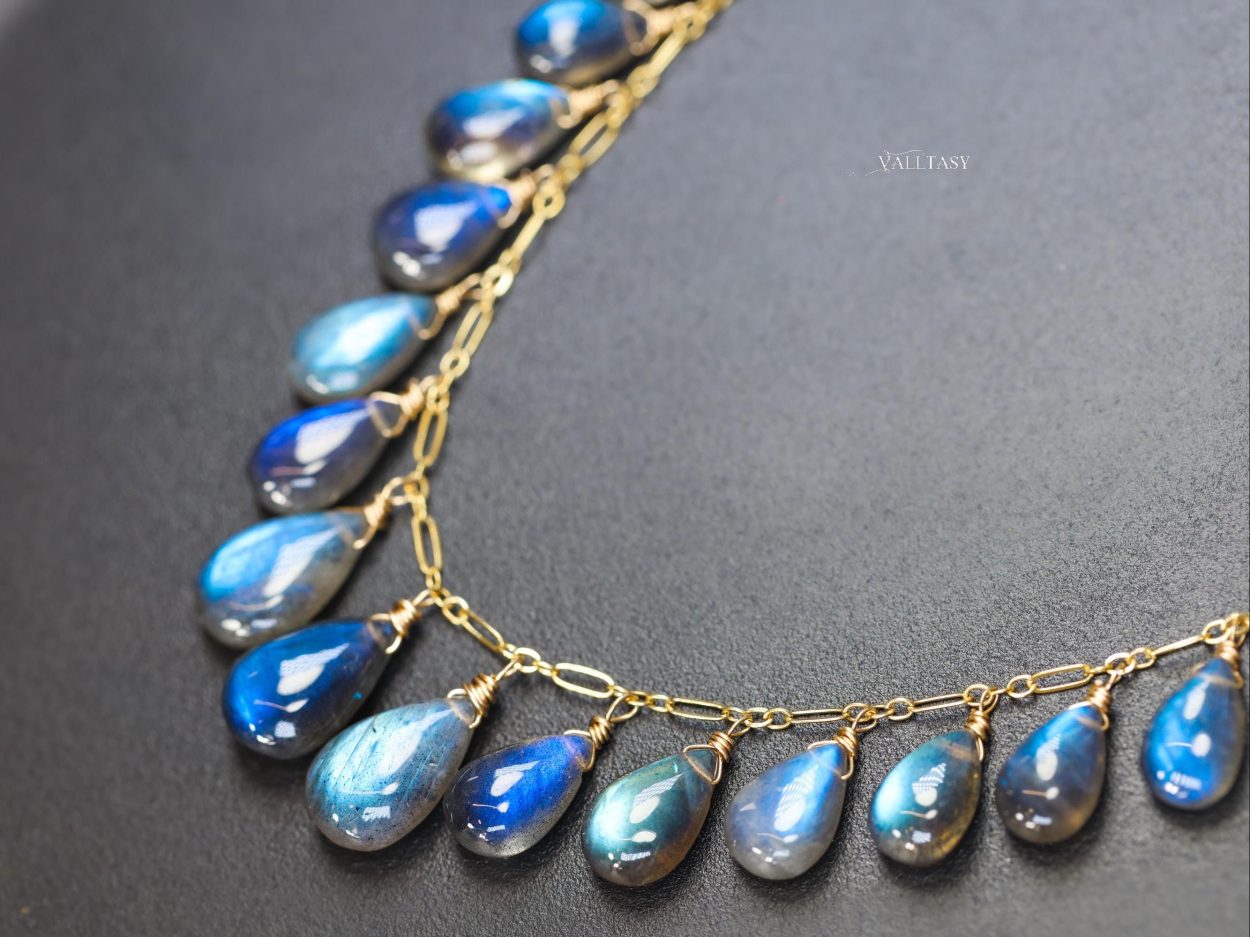 The Cosmic Necklace - 14K Solid Gold Blue Labradorite Necklace, Tourmaline Drop Necklace - Image 6