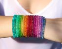 Solid Gold 14K Colorful Gemstone Beaded Bracelets, Precious Stone Stacking Bracelets