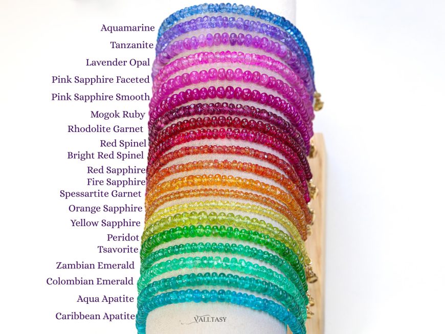 Solid Gold 14K Colorful Gemstone Beaded Bracelets, Precious Stone Stacking Bracelets