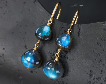 The Twilight Queen Earrings - Solid Gold 14K Diamond Labradorite Earrings
