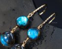 Solid Gold 14K Diamond Labradorite Earrings