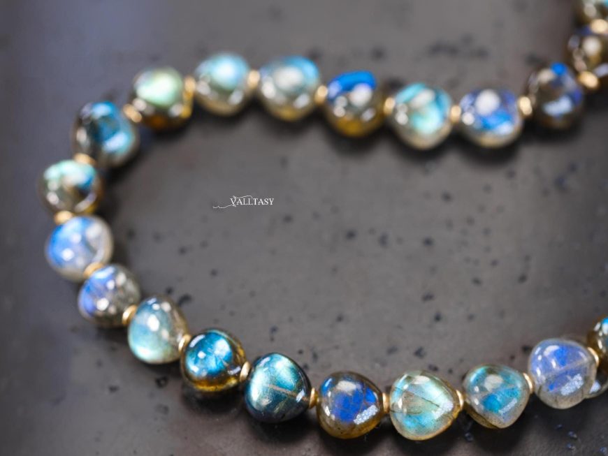 Solid Gold 14K Labradorite Necklace, Bold Blue Labradorite Beaded Necklace