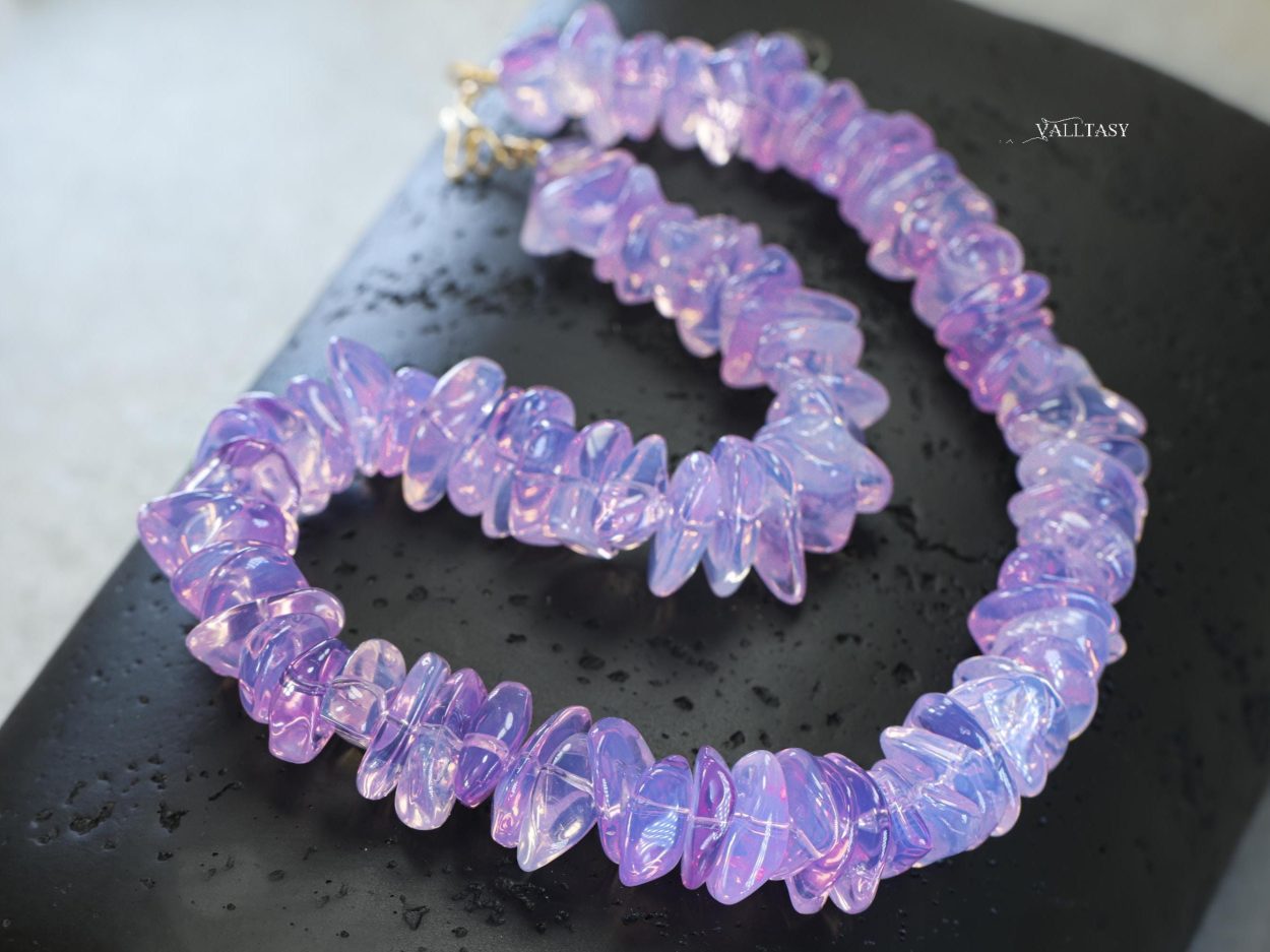 Solid Gold 14K Lavender Quartz Necklace, Genuine Lavender Moon Quartz Gemstone Beaded Necklace