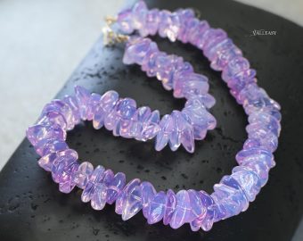 Solid Gold 14K Lavender Quartz Necklace, Genuine Lavender Moon Quartz Gemstone Beaded Necklace