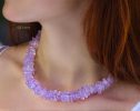 Solid Gold 14K Lavender Quartz Necklace, Genuine Lavender Moon Quartz Gemstone Beaded Necklace