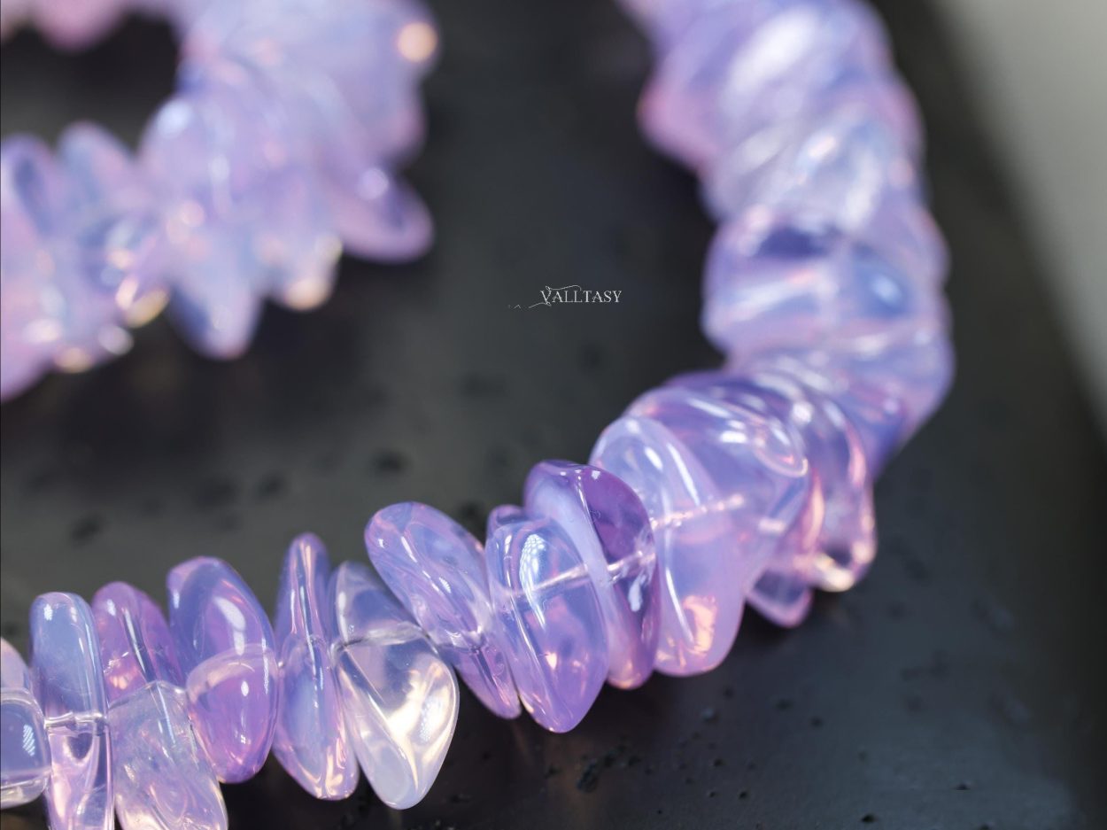 Solid Gold 14K Lavender Quartz Necklace, Genuine Lavender Moon Quartz Gemstone Beaded Necklace