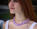 Solid Gold 14K Lavender Quartz Necklace, Genuine Lavender Moon Quartz Gemstone Beaded Necklace