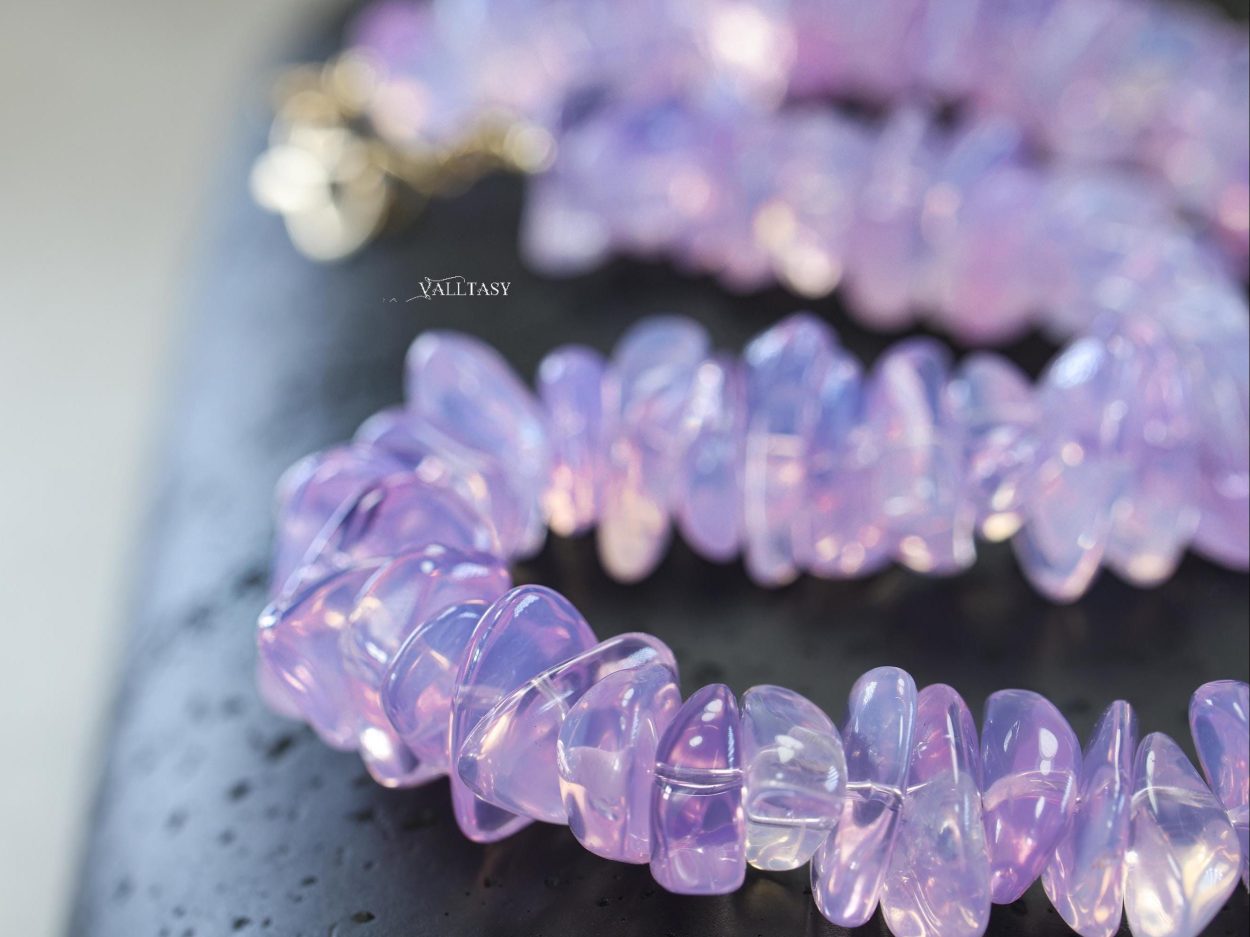 Solid Gold 14K Lavender Quartz Necklace, Genuine Lavender Moon Quartz Gemstone Beaded Necklace