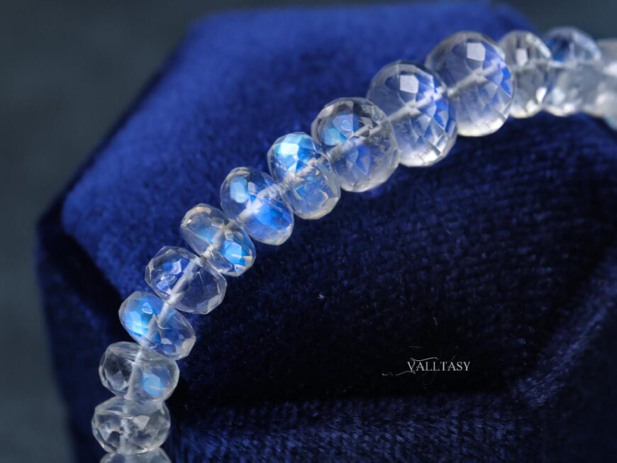 Solid Gold 14K Rainbow Moonstone Blue Glow Bracelet, Moonstone Beaded Bracelet
