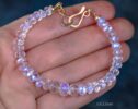 Solid Gold 14K Rainbow Moonstone Blue Glow Bracelet, Moonstone Beaded Bracelet