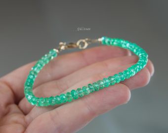 - Solid Gold 14K Colombian Emerald Bracelet, Genuine Emerald Stacking Beaded Bracelet