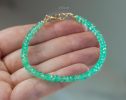 - Solid Gold 14K Colombian Emerald Bracelet, Genuine Emerald Stacking Beaded Bracelet