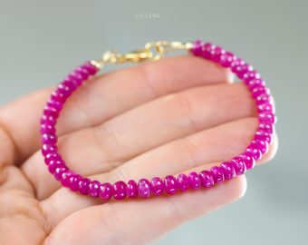 - Solid Gold 14K Mogok Ruby Bracelet, Genuine Ruby Stacking Beaded Bracelet