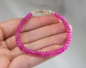 - Solid Gold 14K Pink Sapphire Bracelet, Genuine Pink Sapphire Stacking Beaded Bracelet