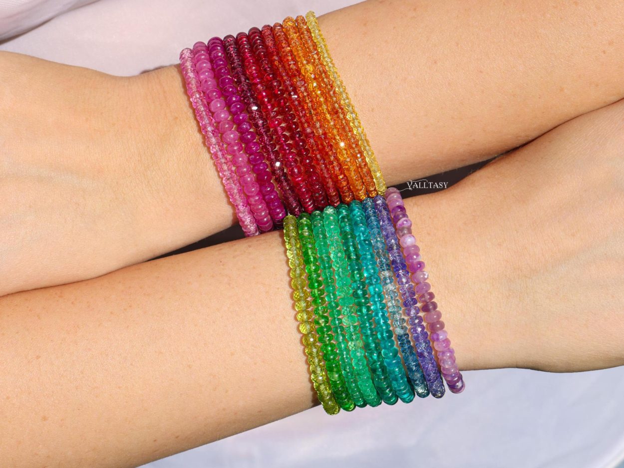 - Solid Gold 14K Mogok Ruby Bracelet, Genuine Ruby Stacking Beaded Bracelet