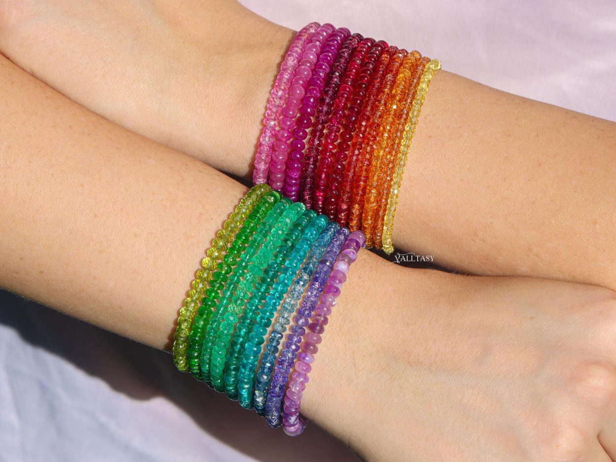 - Solid Gold 14K Mogok Ruby Bracelet, Genuine Ruby Stacking Beaded Bracelet