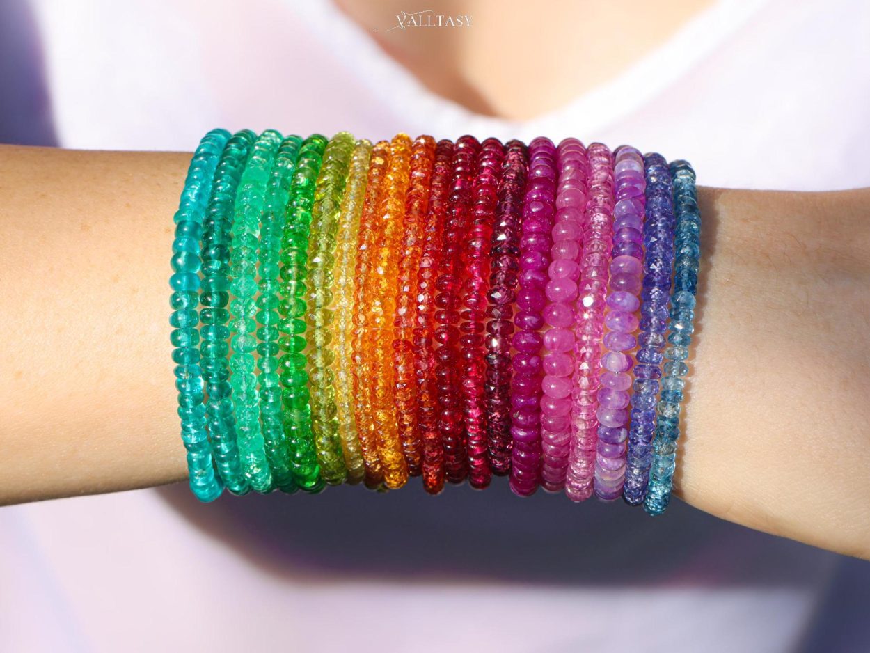 - Solid Gold 14K Colombian Emerald Bracelet, Genuine Emerald Stacking Beaded Bracelet