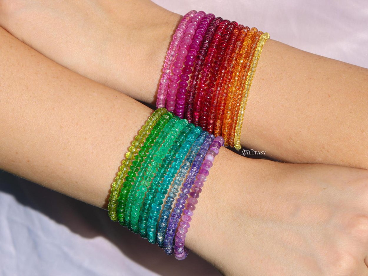 - Solid Gold 14K Colombian Emerald Bracelet, Genuine Emerald Stacking Beaded Bracelet