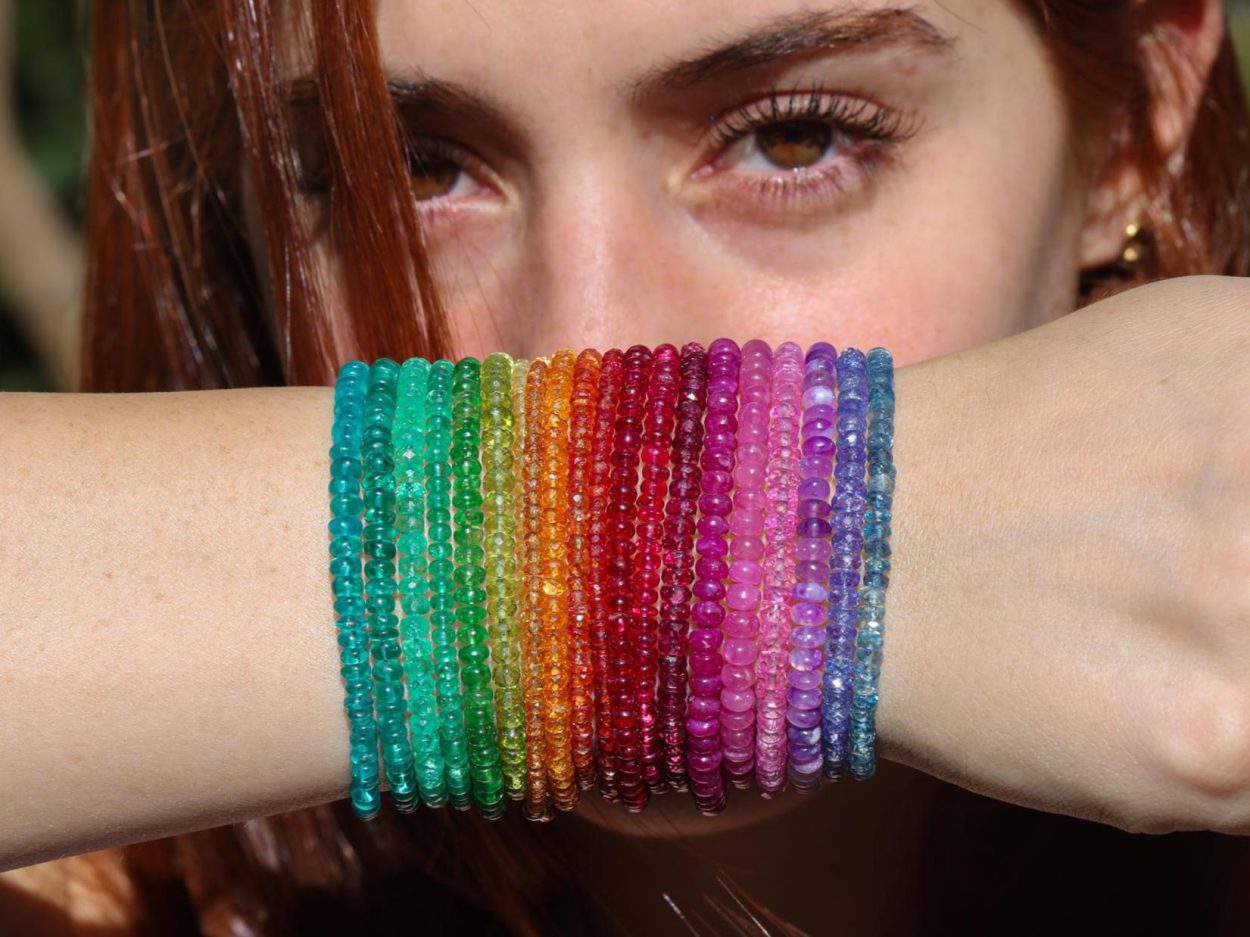 - Solid Gold 14K Colombian Emerald Bracelet, Genuine Emerald Stacking Beaded Bracelet