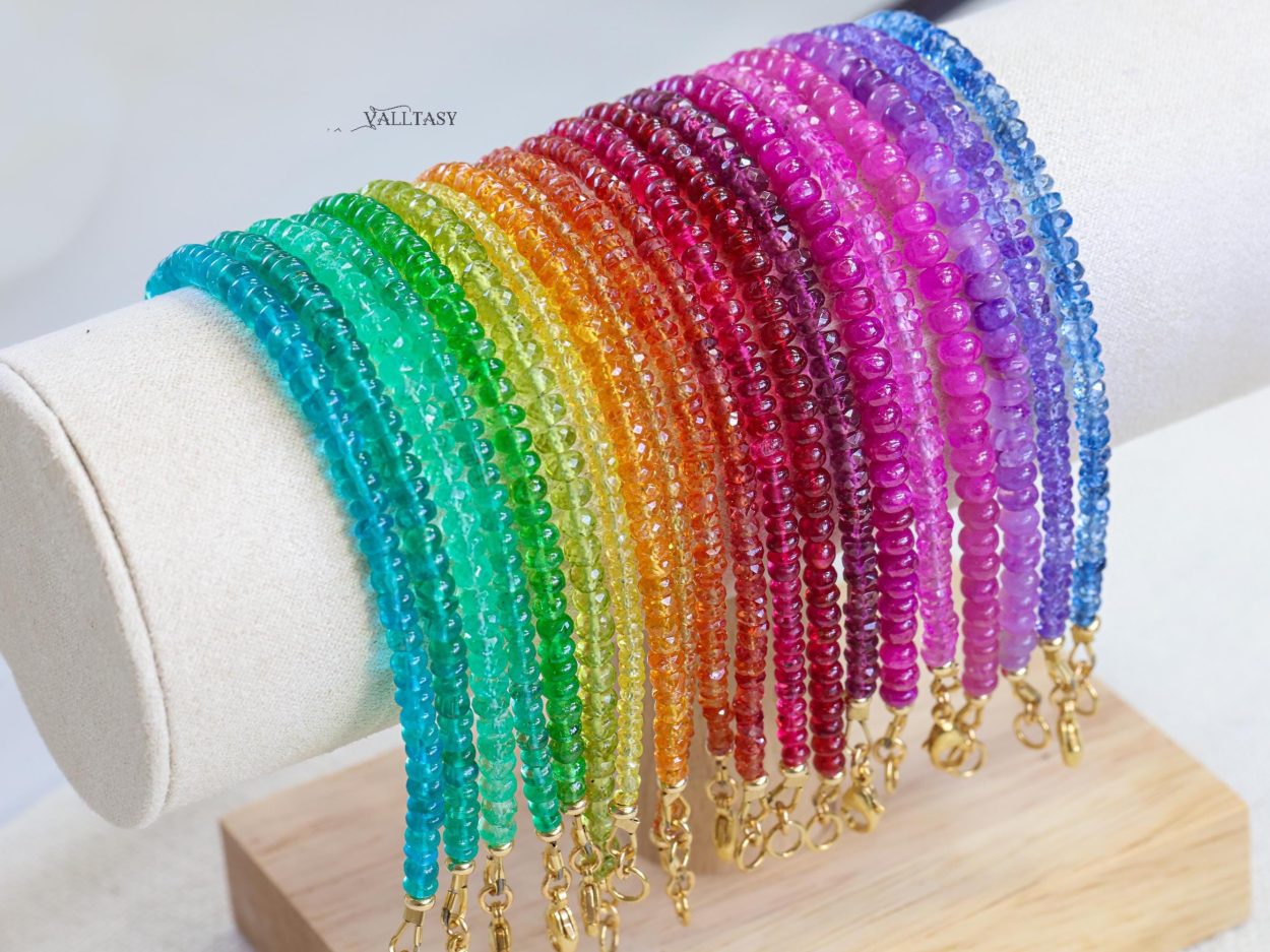 - Solid Gold 14K Colombian Emerald Bracelet, Genuine Emerald Stacking Beaded Bracelet