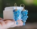 - Blue Aquamarine Earrings, Blue Aquamarine Cluster Earrings in Gold Filled