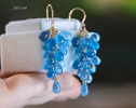 - 14K Solid Gold Blue Aquamarine Earrings, Blue Aquamarine Drop Earrings