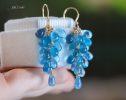 - 14K Solid Gold Blue Aquamarine Earrings, Blue Aquamarine Drop Earrings