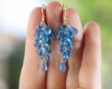 - Blue Aquamarine Earrings, Blue Aquamarine Cluster Earrings in Gold Filled