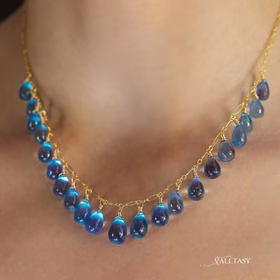 The Ocean Whisper Necklace - 14K Solid Gold Blue Aquamarine Necklace, Blue Aquamarine Drop Necklace