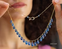 - 14K Solid Gold Blue Aquamarine Necklace, Blue Aquamarine Drop Necklace