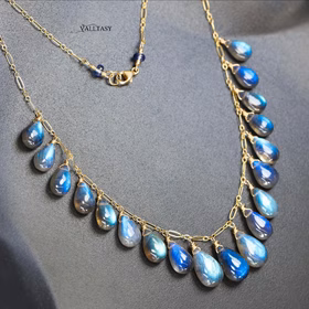 The Cosmic Necklace - 14K Solid Gold Blue Labradorite Necklace, Drop Necklace