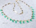 - 14K Solid Gold Emerald Fringe Necklace, Genuine Zambian Emerald Gemstone Necklace