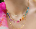 - 14K Solid Gold Rainbow Gemstone Fringe Necklace, Multi Gemstone Drop Necklace