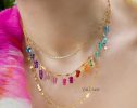 - 14K Solid Gold Rainbow Gemstone Fringe Necklace, Multi Gemstone Drop Necklace