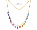 - 14K Solid Gold Rainbow Gemstone Fringe Necklace, Multi Gemstone Drop Necklace