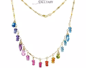 - 14K Solid Gold Rainbow Gemstone Fringe Necklace, Multi Gemstone Drop Necklace